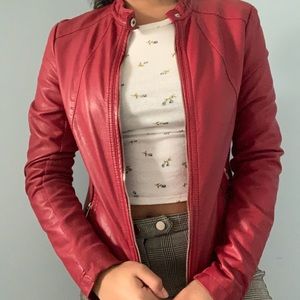 Red vintage style leather jacket